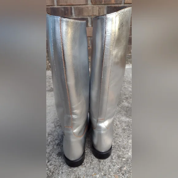 Khaite The Wooster Riding Boots Silver Metallic Leather NWOT - Picture 10 of 15
